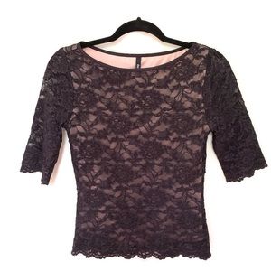 Vintage Y2K Black Lace 3/4 Sleeve Top Large